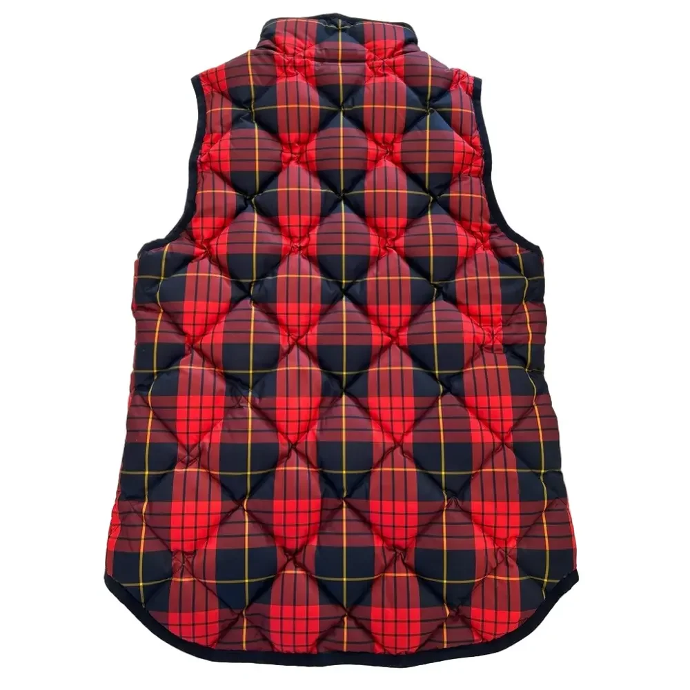 J Crew Excursion Red Navy Size XXS Quilted Vest Down Plaid Puffer Tartan